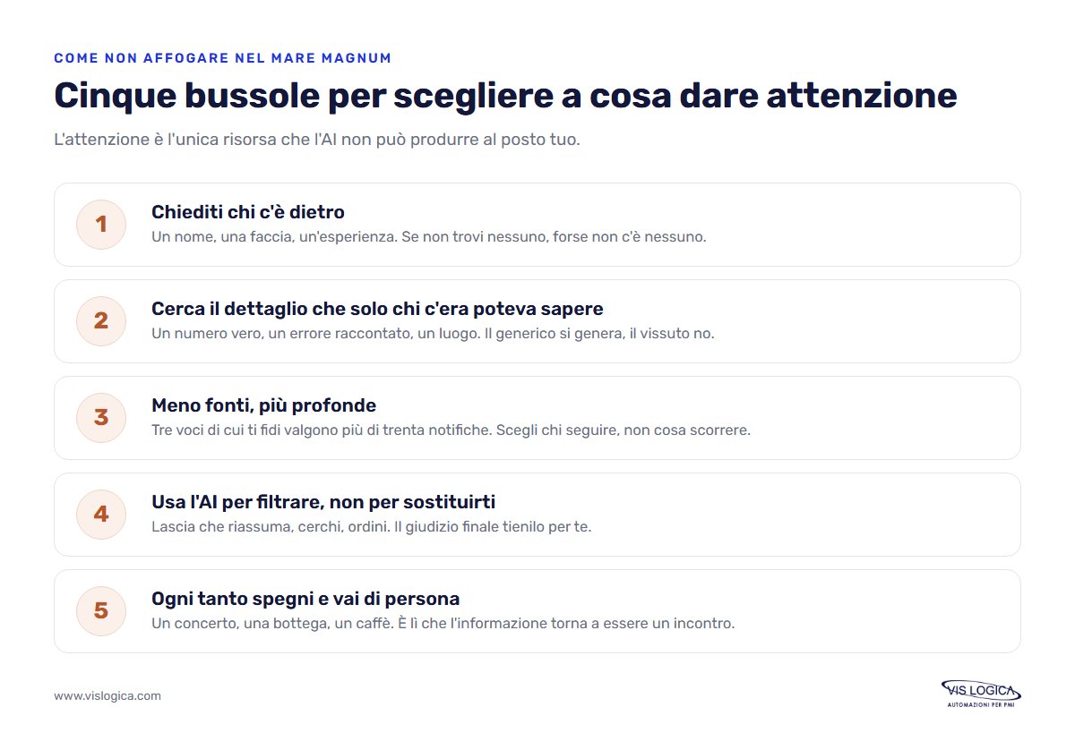 Cinque regole per navigare nel mare dell'informazione e valorizzare il fattore umano nell'era dell'intelligenza artificiale